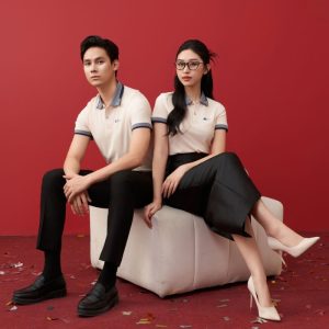 Áo Thun Đồng Phục Màu Be Phối Cổ Dệt