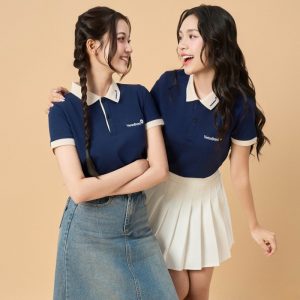 Áo thun đồng phục màu xanh đen phối màu be